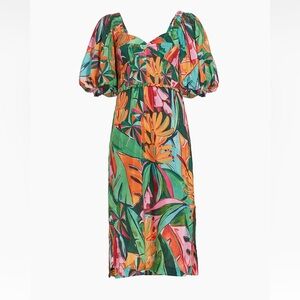 Farm Rio Banana Foliage Puff Sleeve Floral Print Dress XXS